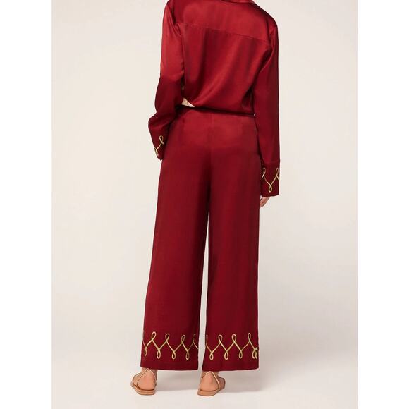 NWT Kitri Maroon Satin Embroidered Pull On Pants M - Picture 2 of 5